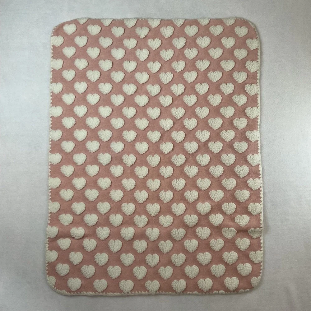 Chickpea Pink Sherpa Heart Fleece Baby Blanket 30x40 Nursery Plush Soft Pink